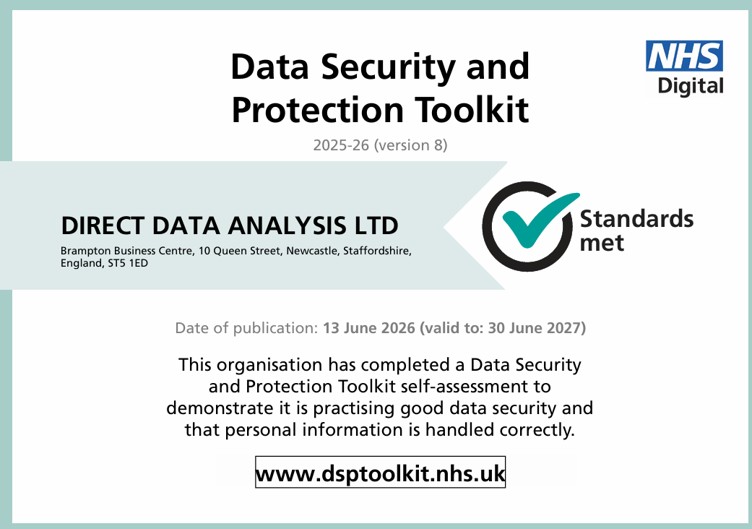 NHS Data security certificate